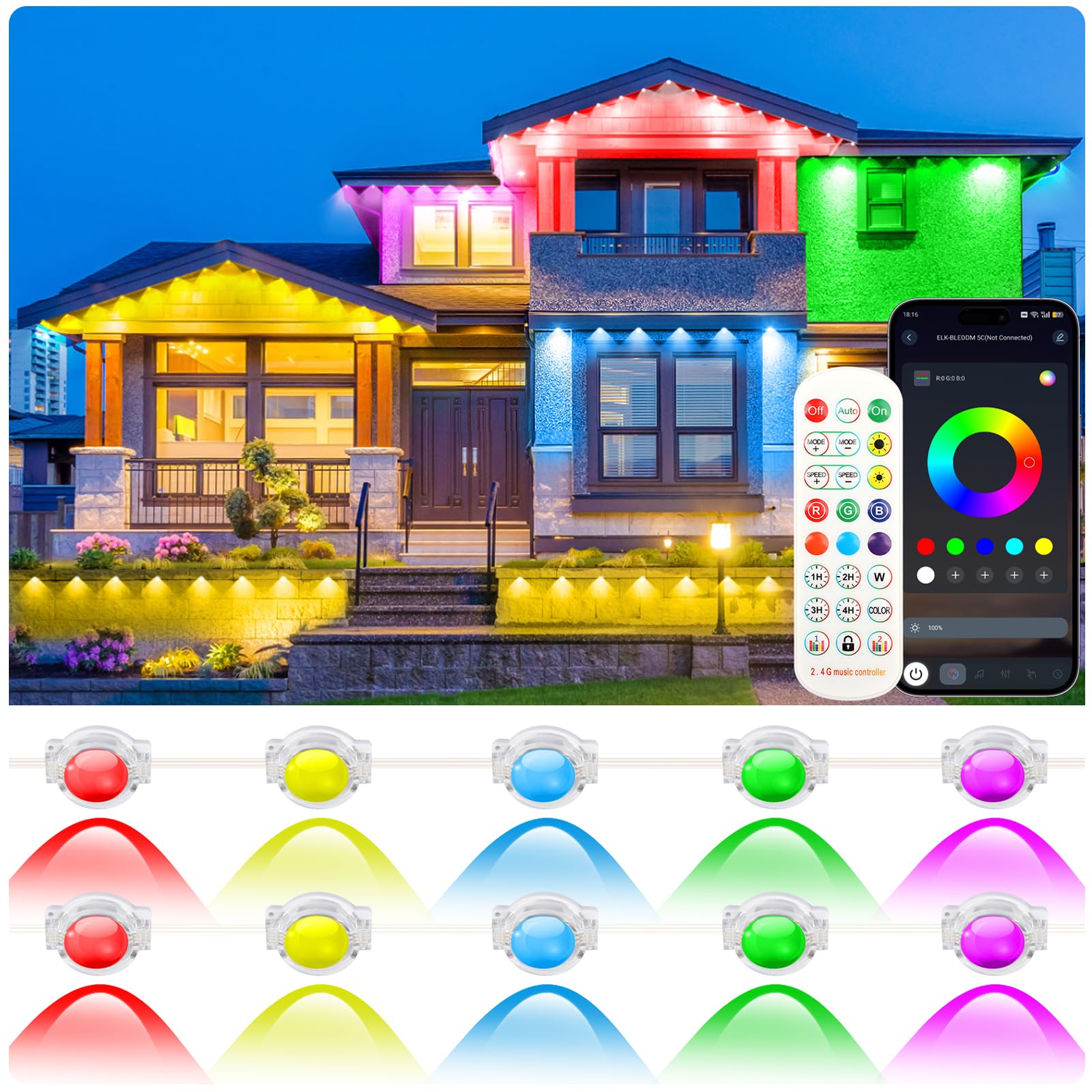 200FT Permanent Outdoor Lights for House, RGB LED Eave Lights with